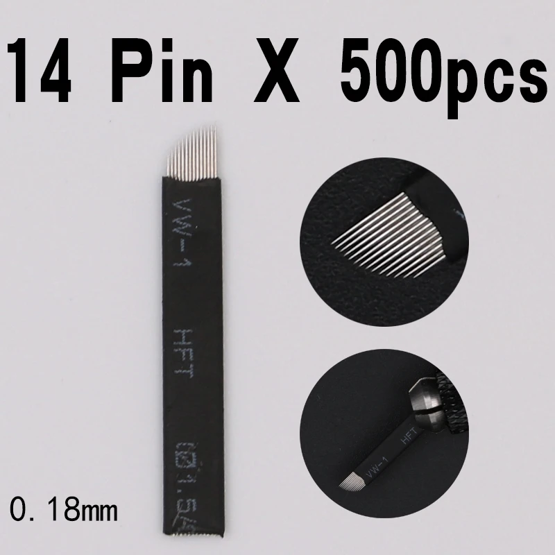 500 шт одноразовых стерильных 14 Pin лезвия тату микроблейдинг иглы для 3D