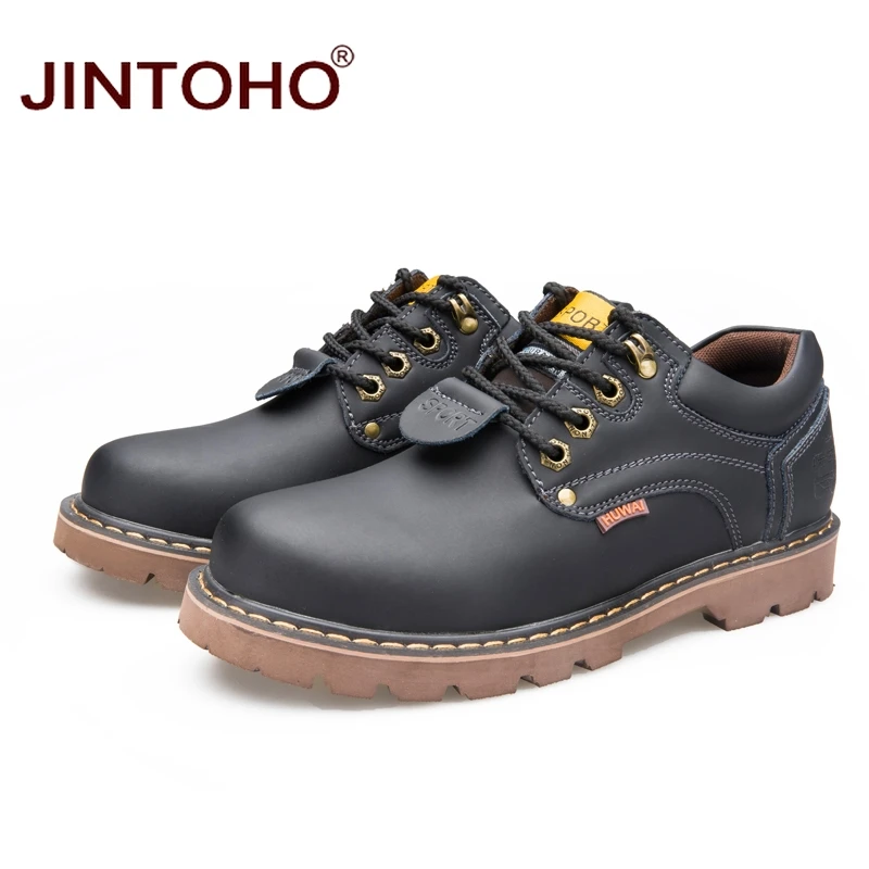 Повседневная мужская обувь JINTOHO из натуральной кожи брендовая безопасные