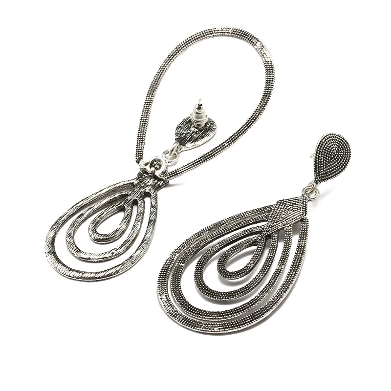 Dangle Long Earrings Women Antique Gold Silver Color Big Hollow Out Water Drop Earring Ear Jewelry Statement Eardrop Pendientes | Украшения