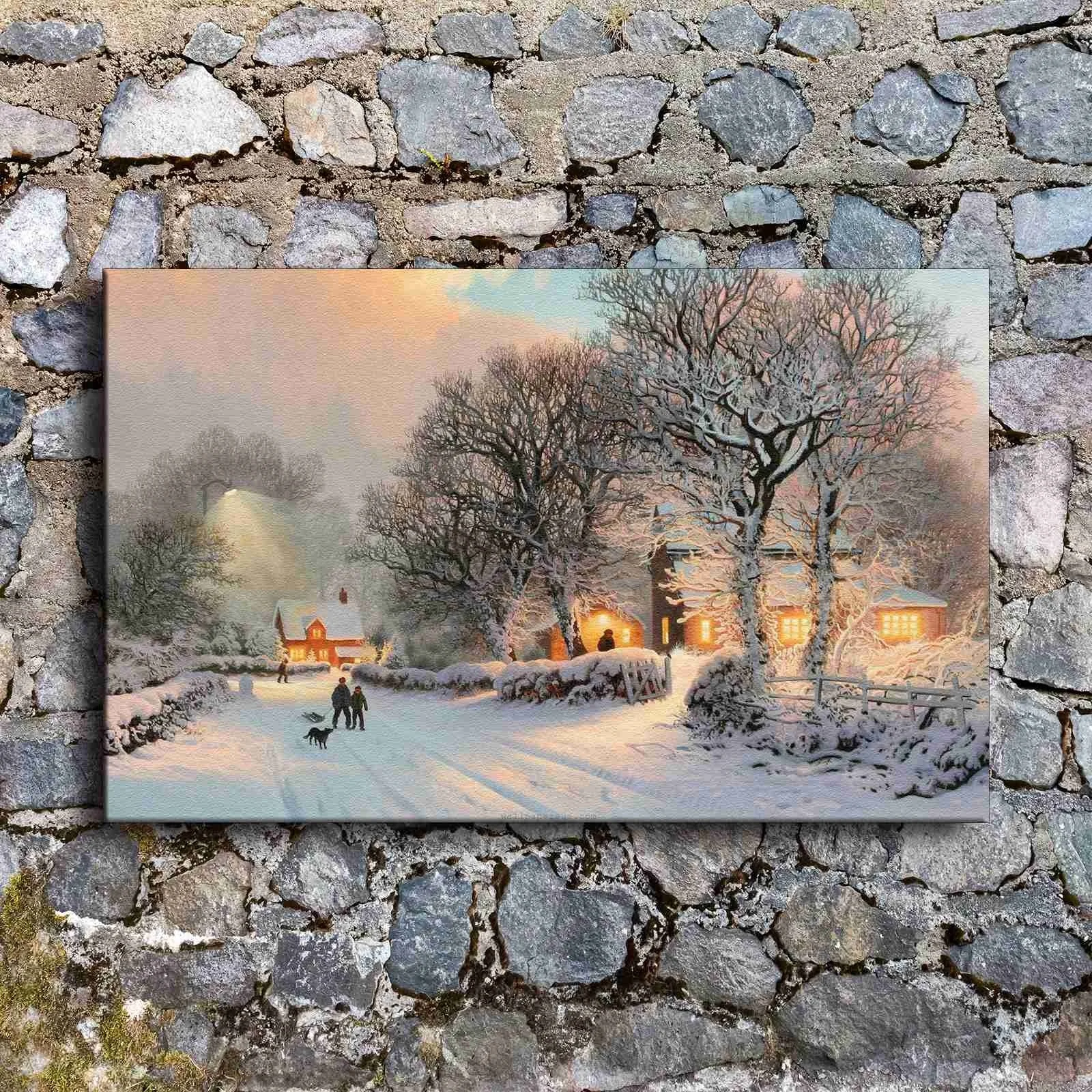 Холст для живописи Wall Art цельнокроеное платье удобные Винтаж зима снег Сян