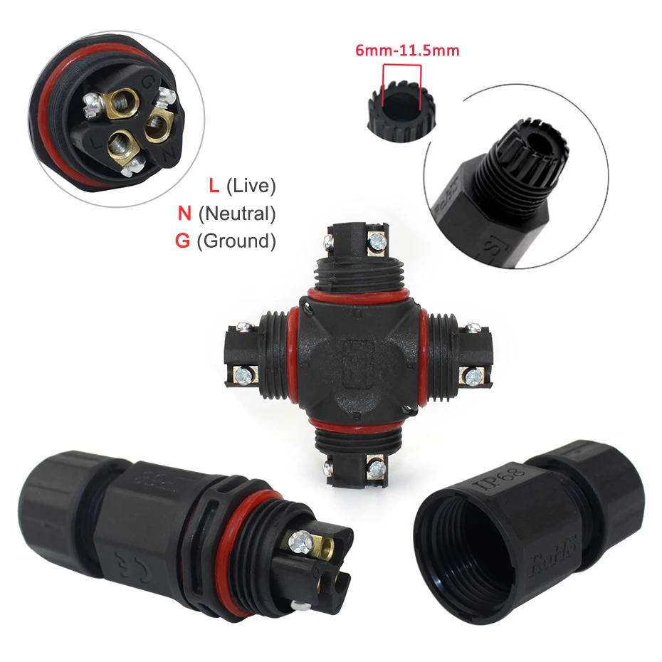 IP68 Водонепроницаемый разъемом для наружного свет 3 Pin адаптер фиксирующий винт