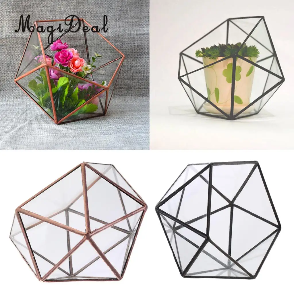 

MagiDeal Clear Glass Geometric Terrarium Box Plant Planter 17 x 17 x 17cm Black