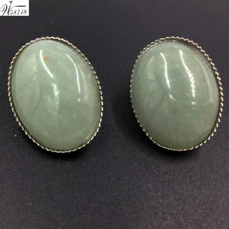Aventurine MC6943 Опал кризал говлит Малахит авантюрин тигровый глаз Howlite Синий Песок Голдстоун Абалон раковина овальные клипсы 1 пара WB658b - Окраска металла: Aventurine MC6943