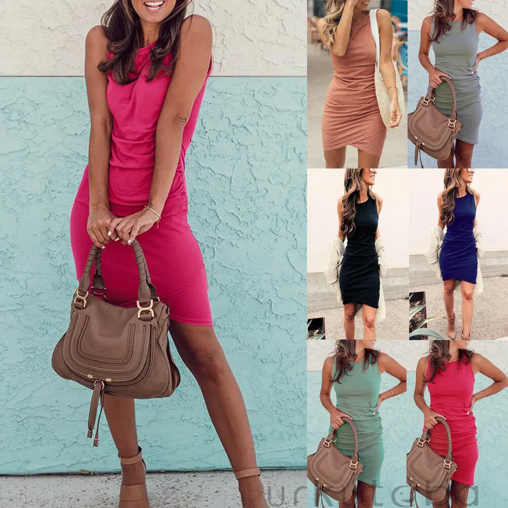 

Women Summer Short Sleeve Bandage Tight Dress Sexy Stretch Bodycon Party Club Pencil Dress Clothes