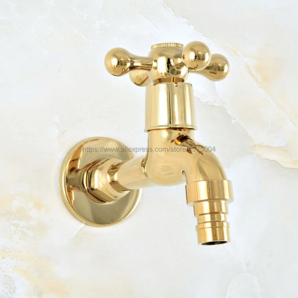 

Wall Mount Garden Washing Machine Water Tap Luxury Gold Color Brass Garden Faucet Bibcocks Cold Water Tap Nav143