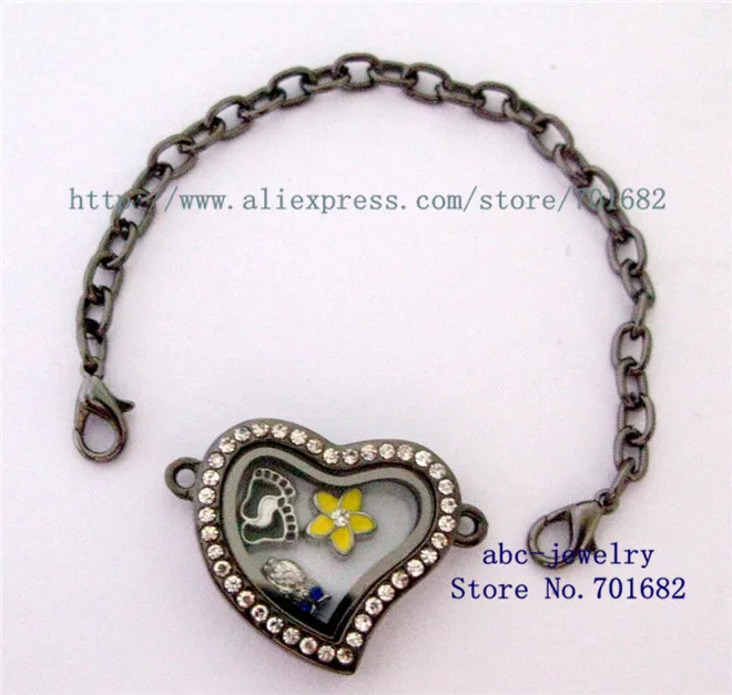 1 шт Сверкающее сердце медальон браслет стекло можно положить в плавающий