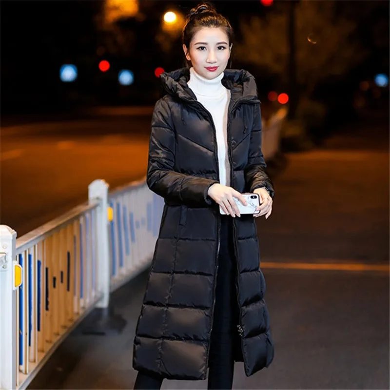 Женская куртка теплая верхняя одежда с капюшоном зимнее пальто выше колена