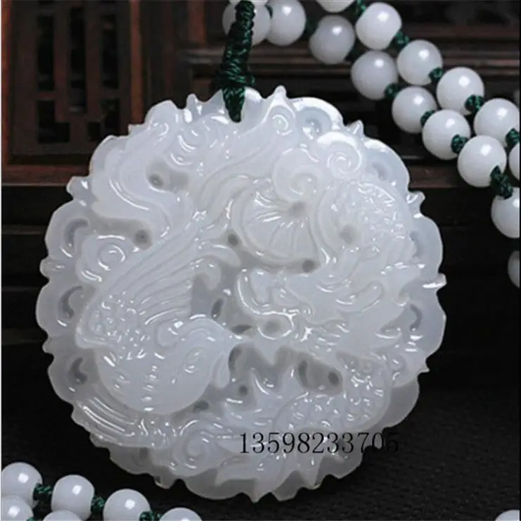 Китайский Шарм натуральный Нефритовый дракон феникс камень резная лечебная