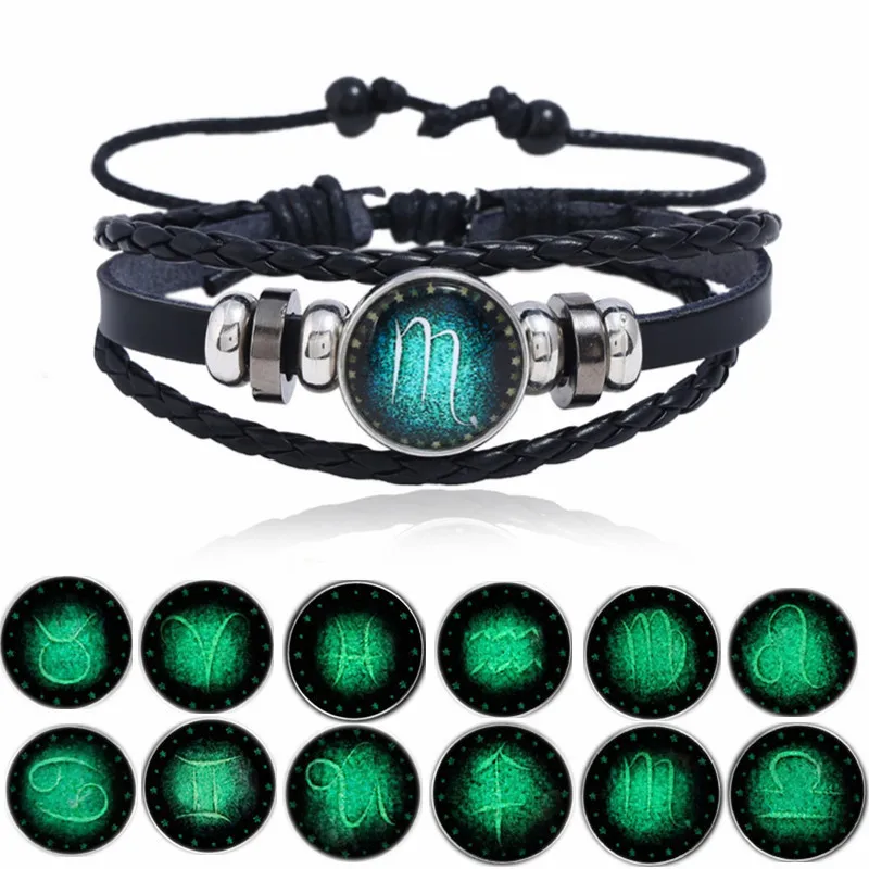 Новый знак зодиака 12 Созвездие светящийся браслет мужской кожаный бусина