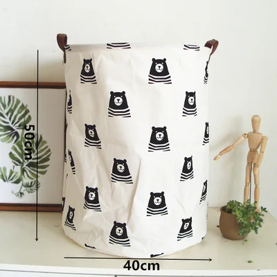 Складная корзина для белья 50*40 см с мультяшным медведем, контейнер для хранения, хлопковое белье, водонепроницаемая корзина для грязной одежды, корзина для хранения игрушек/сумок - Цвет: Black bear