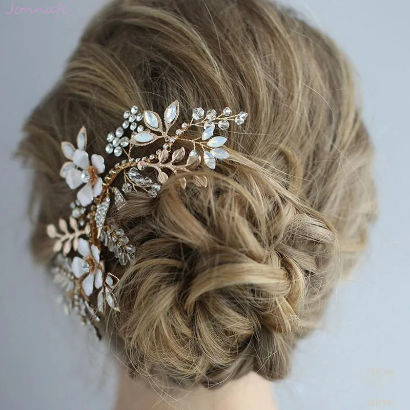 

Jonnafe ручной работы свадебные заколки для волос ювелирные изделия золотой цветок аксессуары Изящные женские головные уборы