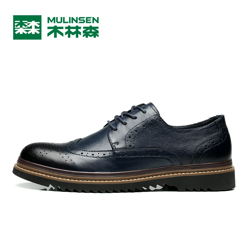 MULINSEN 100% Genuine Leather Upper Rubber Sole Men's Leisure Shoes Fashion Carving Decorated Spring Autumn Casual 260088 | Обувь
