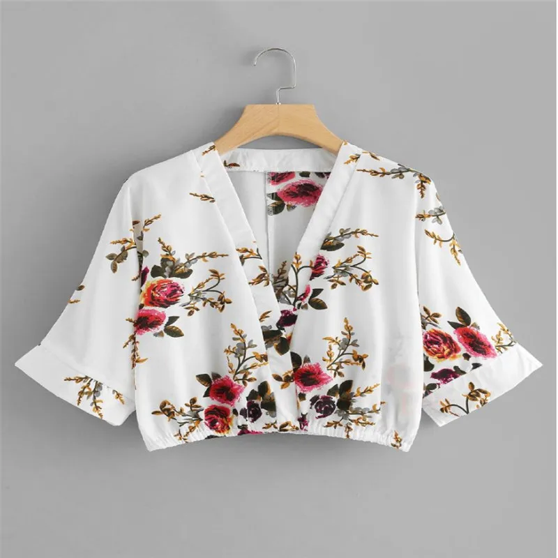 Printed shirt 2019 printed short-sleeved cardigan chiffon loose waist-down women's |