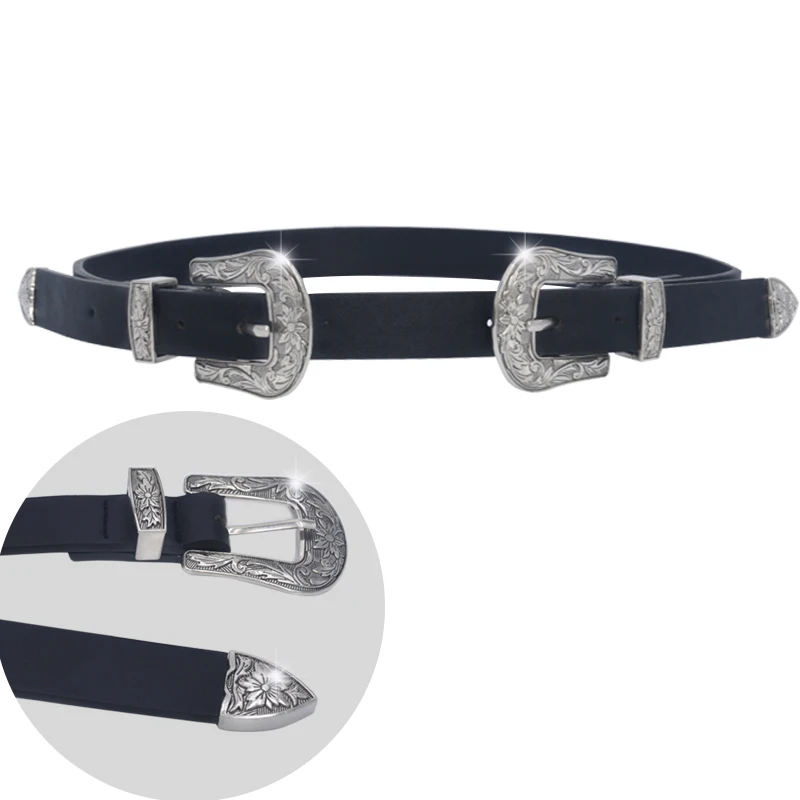 Женские винтажные ремни с двойной металлической пряжкой высококачественные