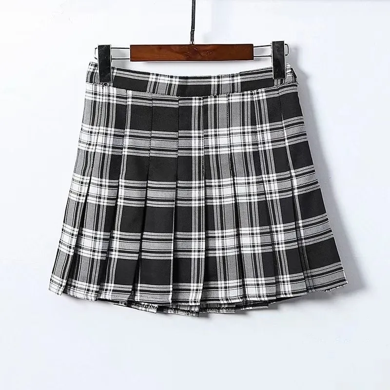 2019 Summer Women Harajuku Mini Skirts Girls Cute High Waist Plaid Kawaii Thin Pleated | Женская одежда