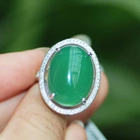 lanzyo 100 925 sterling silver rings natural green chalcedony fine jewelry birthday for women trendy wholesale tj1066