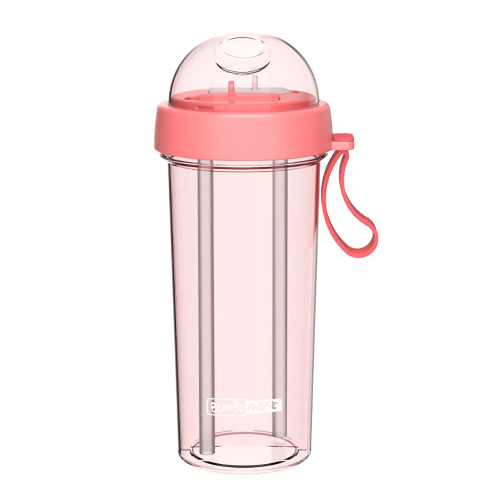 Pink 600ml Бутылка для горячей воды, бутылка для воды с соломинкой, креативная, для фитнеса, без бисфенола, двойное использование, бутылки для воды, колба для девочки - Цвет: Pink 600ml