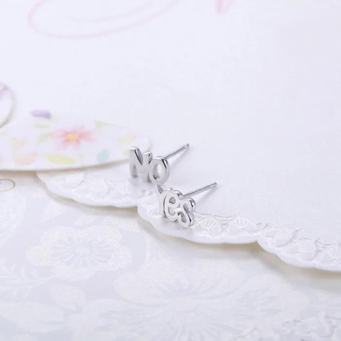 

Women Personality 925 Sterling Silver Letter Yes NO Stud Earrings Piercing Accessories Simple Fine Jewelry Fast Shipping