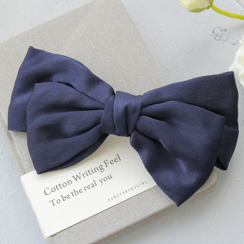 Navy Hot Selling Big Large Barrette Bow Hairpin For Women Girls Hairgrips Satin Hair Bow Ladies Hair Clip New Cute Hair Accessories - Цвет: Navy