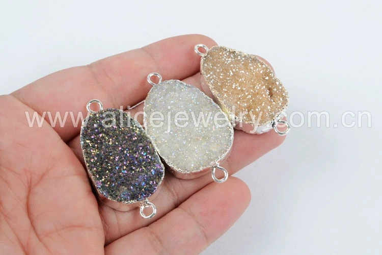 BOROSA 5 шт. Druzy Кристалл Разъем Шарм, Серебряный Цвет Радуга Титан Druzy разъем для DIY ювелирных изделий S1312