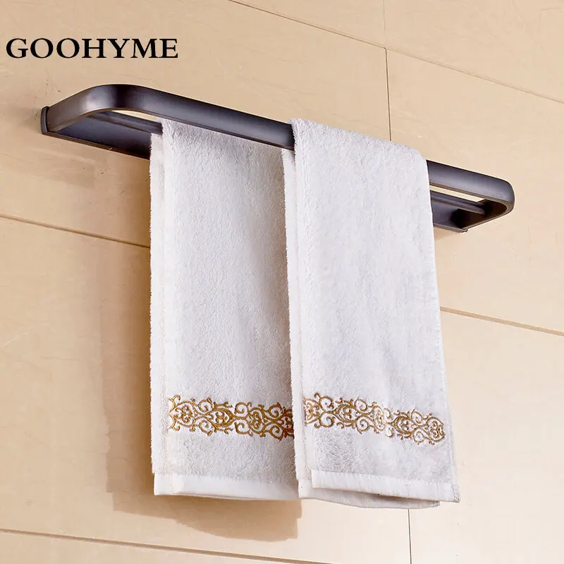 Modern Gold Plating Double Towel Bar Wall Mounted Stainless Steel Hanger Bathroom Accessories Retro Rail Rack BA003 | Обустройство