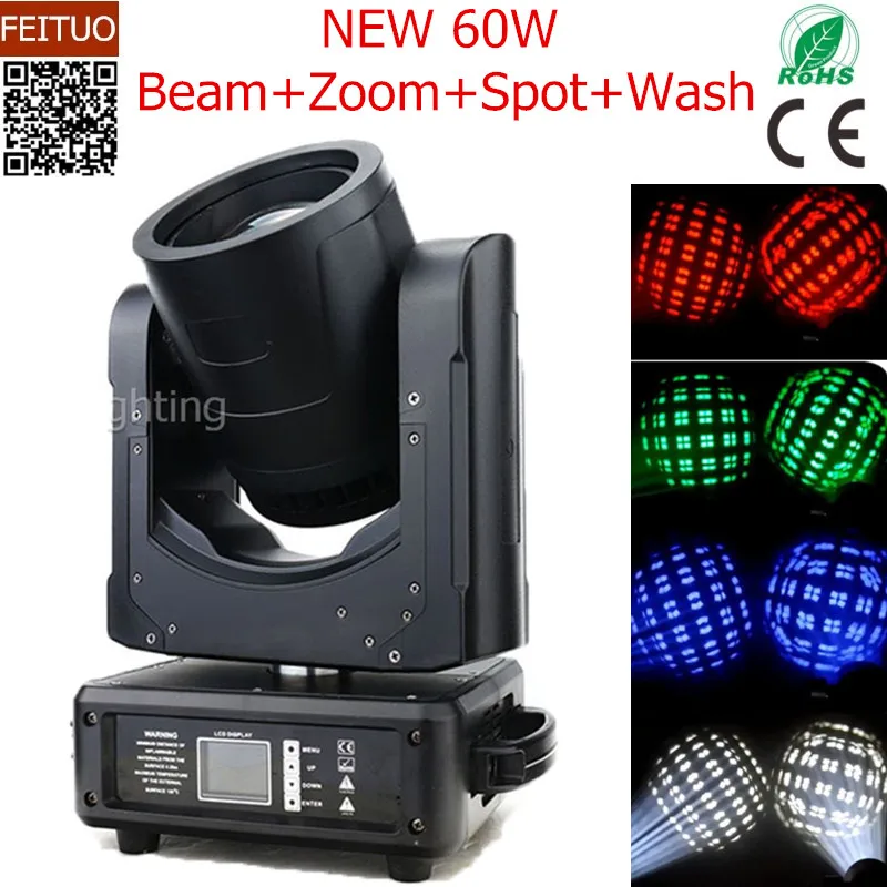 2 шт./лот светодиодный 60 Вт Zoom Moving Head свет электронные пятна 3в1 RGBW 4в1 США сценический зум движущаяся головка с Gobos для DJ Disco