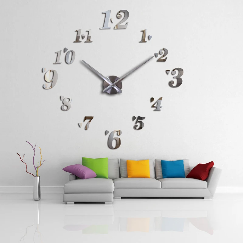  Hot Sale Home Decoration Wall Clock Design Acrylic Mirror Clocks Stickers accessories Living room|Настенные часы| |
