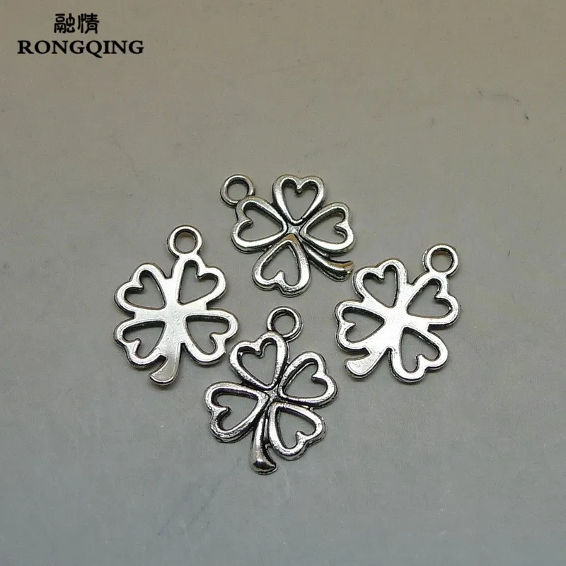 RONGQING 400 шт./лот Винтажный серебряный клевер подвески с четырьмя листьями цветок