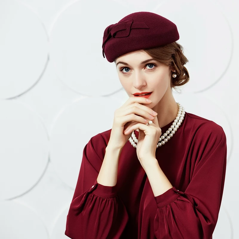 Новое поступление шерстяная шапка Женская Осенняя винтажная винно-красная
