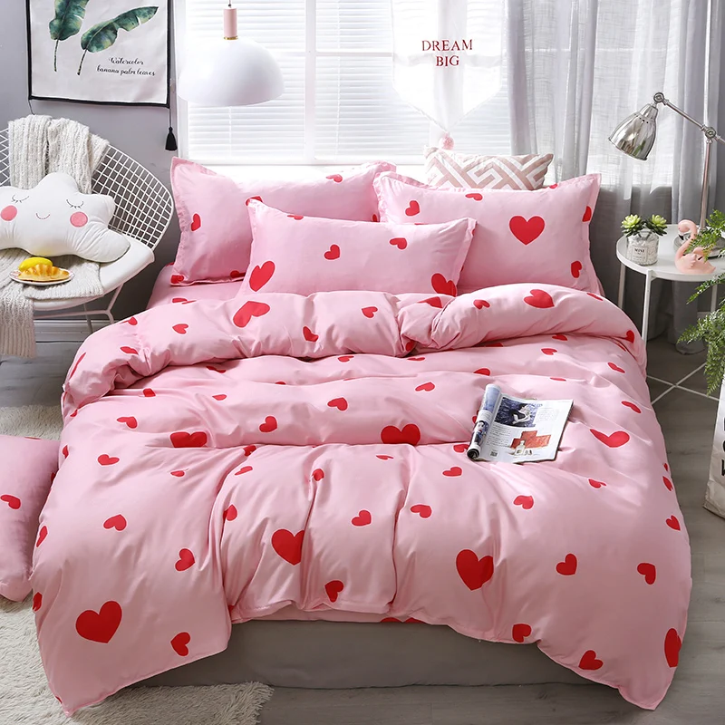 Love Heart 100% полиэстер Комплект постельного белья розовый для девочек домашний