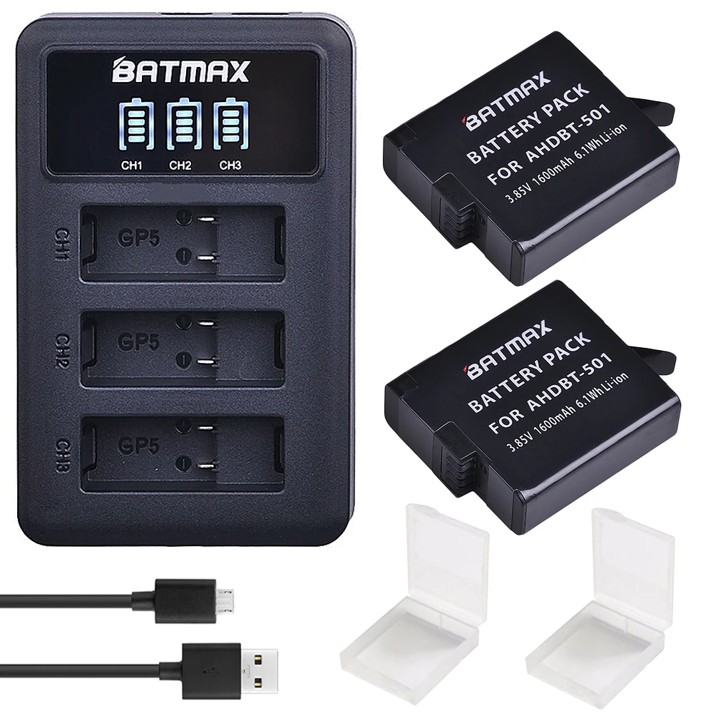 Batmax 2 шт. AHDBT-501 Батарея + светодио дный Дисплей 3 канала USB Зарядное устройство с