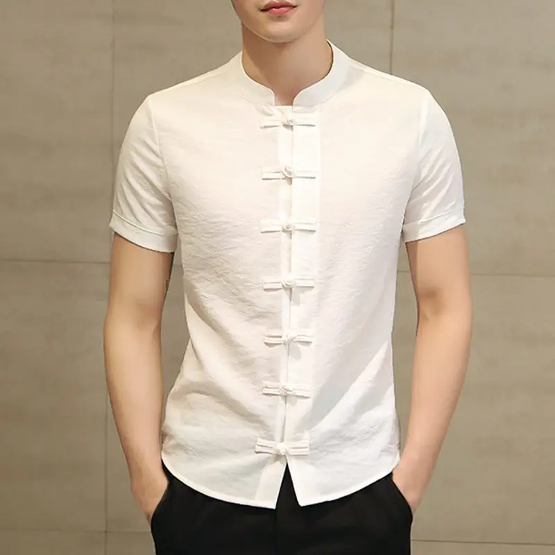 White Shirts Плотная рубашки мужская одежда китайская мода человек Костюмы летняя футболка платье с топом короткий рукав Slim-Fit Button Down Женская сорочка - Цвет: White Shirts