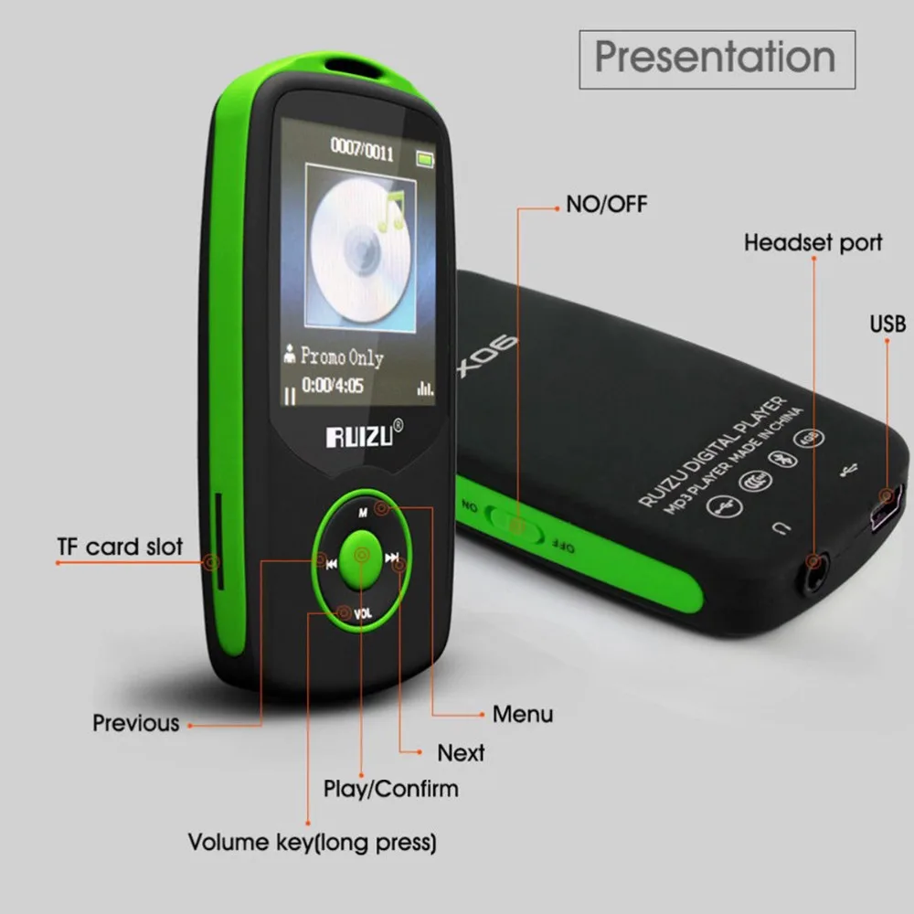 MP3 плеер Bluetooth 4 ГБ/8 ГБ TFT 1 8 дюймовый ЖК экран RUIZU X06 без потерь FM Hi Fi Мини Спортивный