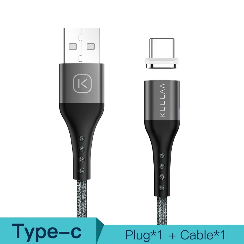 KUULAA Магнитный кабель Micro USB C адаптер быстрой зарядки для iPhone Xiaomi huawei зарядное устройство магнит Быстрая зарядка usb type C USB шнур - Цвет: Gray For Type-C