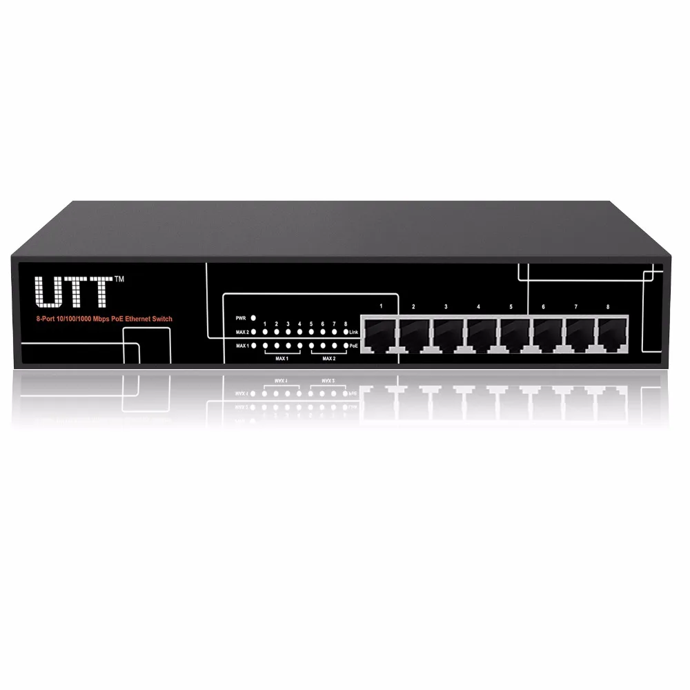 UTT S1080GP 8 портов неуправляемый Гигабитный PoE коммутатор Портов 150 Вт 802.3af/at идеально