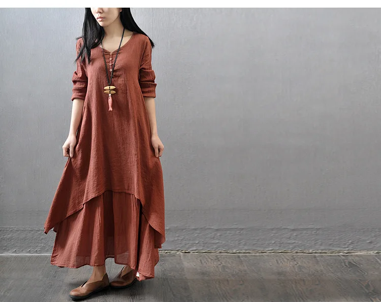 

Maternity Dresses Fake Two-piece Pregnancy Dress Literary Linen Dress Clothes for Pregnant Women Loose Long-sleeved