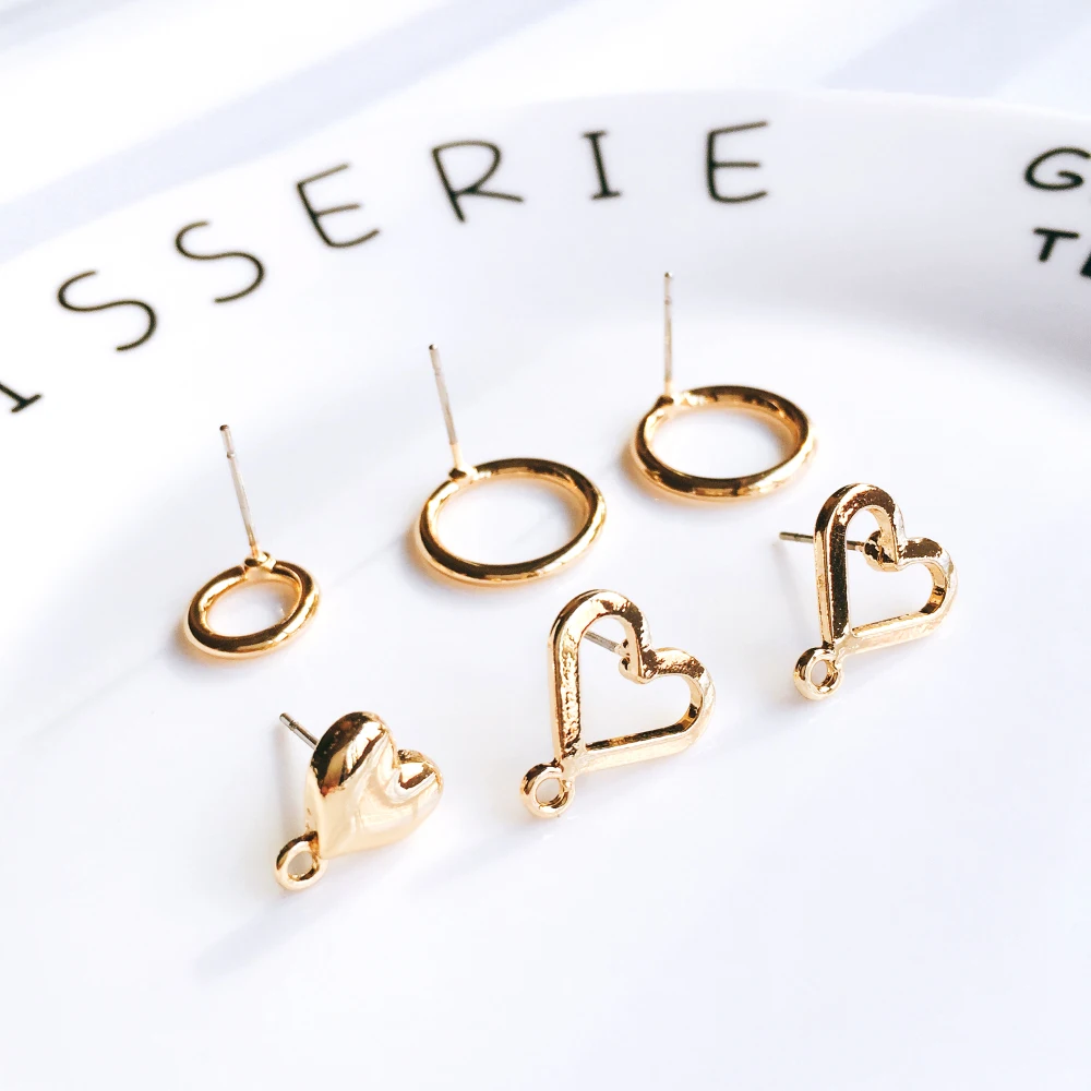 

Круглые позолоченные серьги в форме сердца, аксессуары для ушей, аксессуары для рукоделия, ювелирное изделие ручной работы, 6 шт.