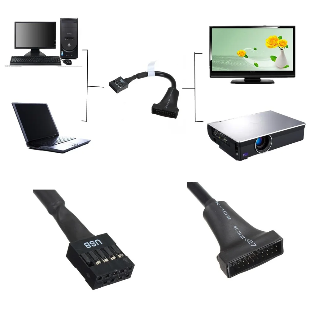 Новый USB 3 0 20 Pin папа 2 9Pin Материнская плата Дом конвертер адаптер кабель