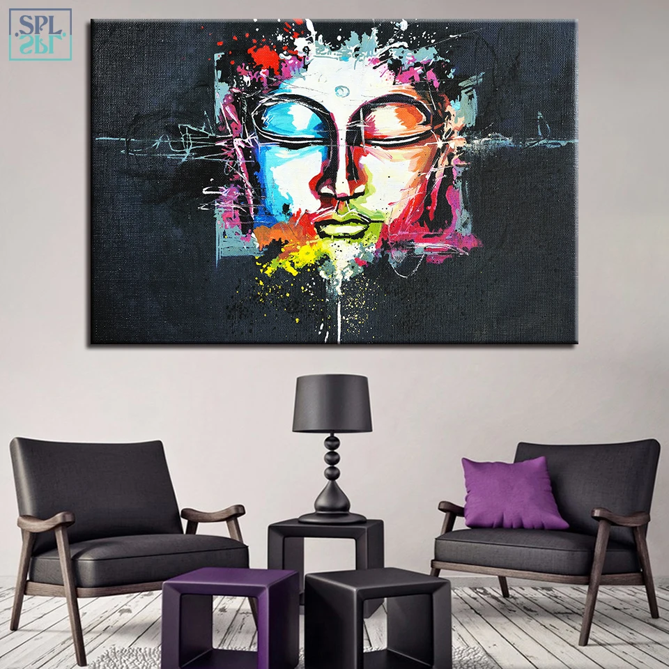 

SPLSPL Unframed Abstract Watercolor Buddha Face Pictures Wall Art Canvas Prints Painting Poster for Living Room Decor