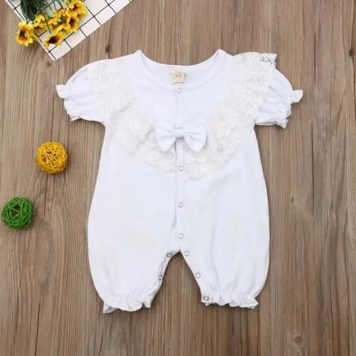Baby Romper Newborn Girls Button Up Lace Short Sleeve Jumpsuit Clothes Outfits 0-24M | Детская одежда и обувь