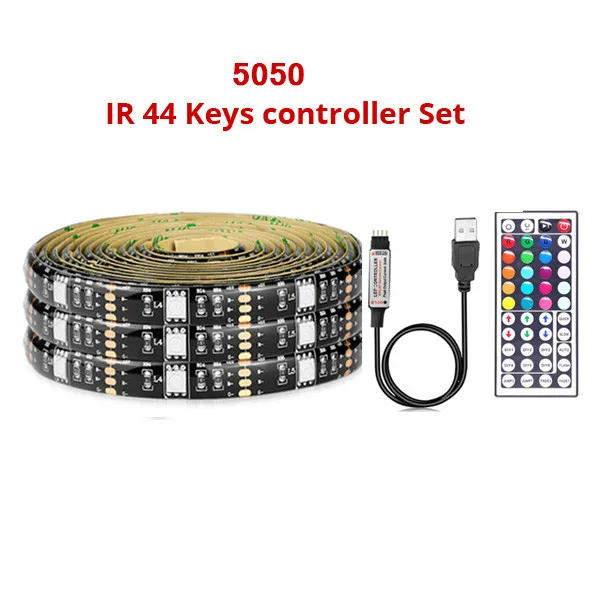 RGB IR 44Keys Remote USB Светодиодная лента 5050 RGB гибкая светодиодная лента светильник 50 см 1 м 2 м 3 м 4 м 5 м DC5V RGB цвет сменный ТВ фоновый светильник ing - Испускаемый цвет: RGB IR 44Keys Remote