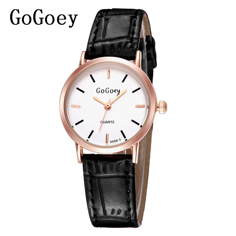 

Luxury Gogoey Brand rose gold case leather watches women men fashion casual dress quartz wristwatches 6688-5