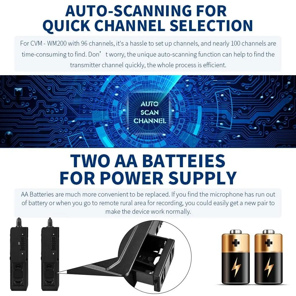 저렴한 COMICA CVM-WM200(A) 96 채널 UHF 무선 마이크 카메라 캠코더 비디오 용