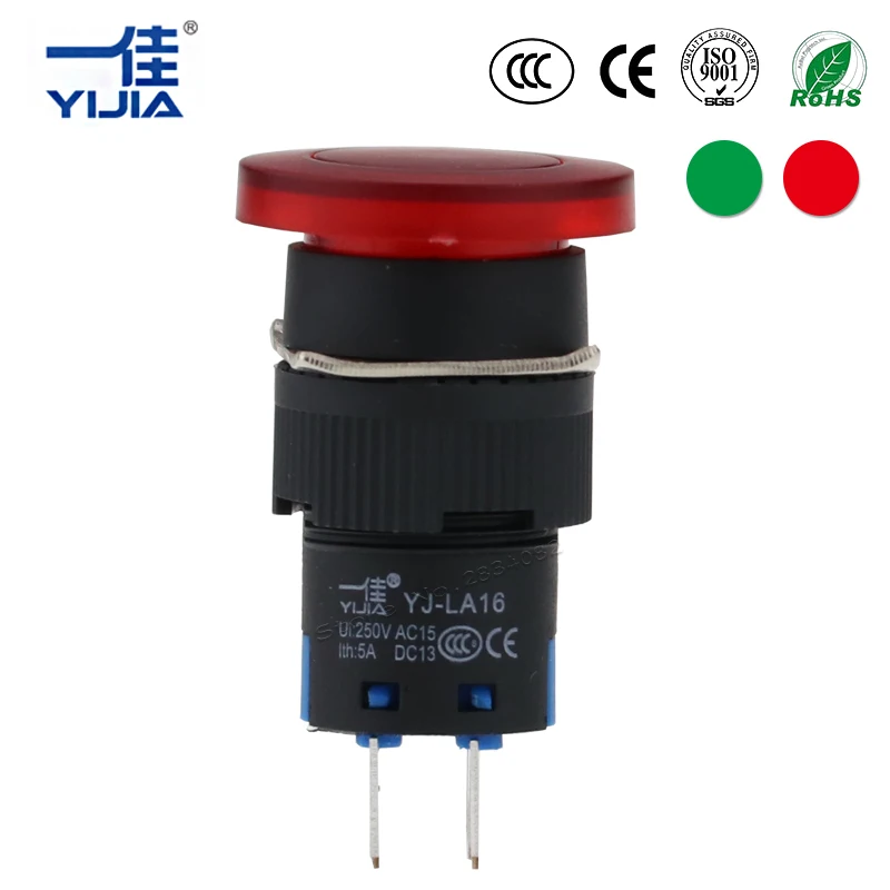 Фото silver alloy contact no lock 16mm Momentary mushroom cap round Push Button Switch Self Auto Reset six pins 2NONC LA16-22M Обустройство silver alloy contact no lock 16mm Momentary mushroom cap round Push Button Switch Self Auto Reset six pins 2NONC LA16-22M Обустройство