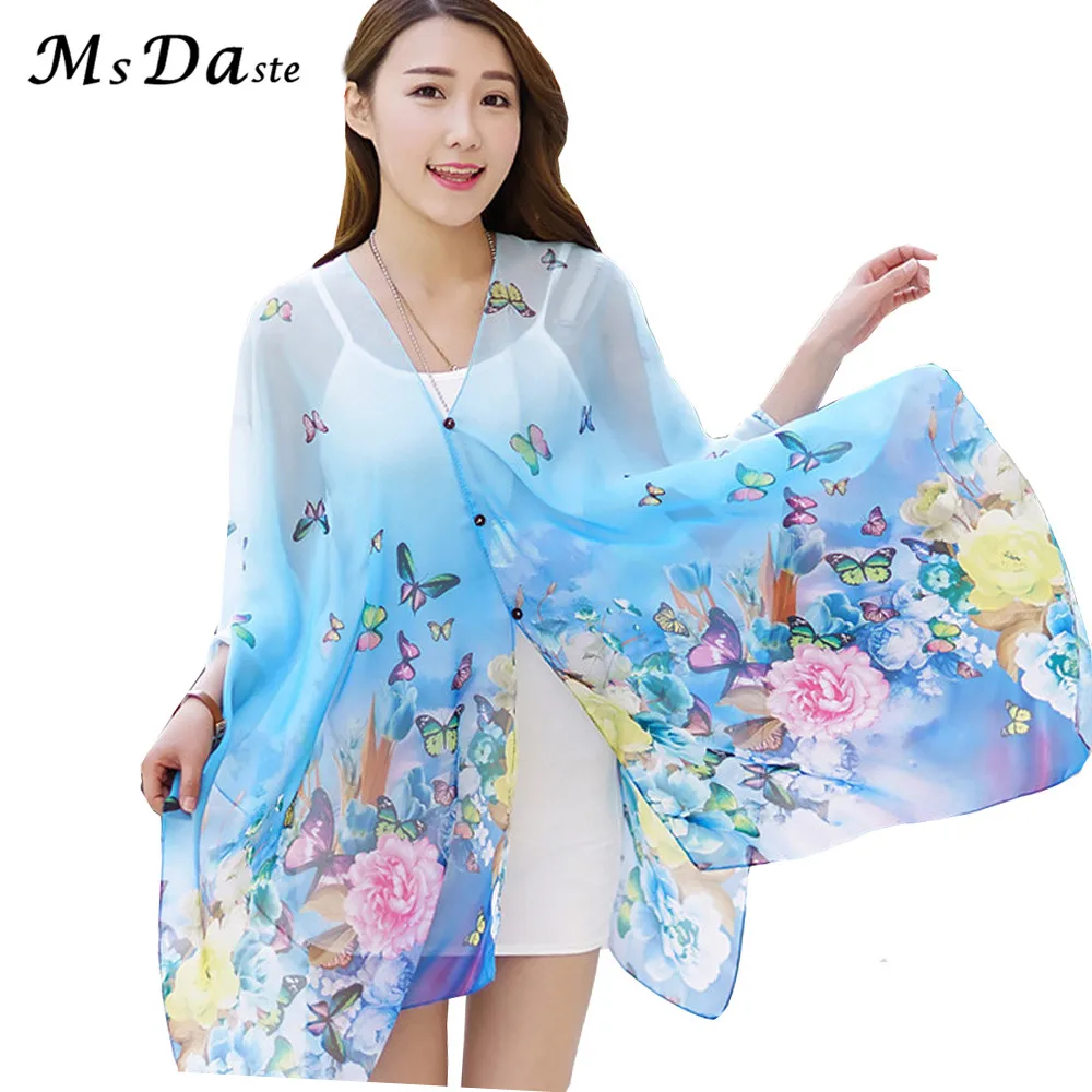 Летняя Пляжная накидка туники 2017 шифон кимоно блузки рубашки топы Femme Бабочка