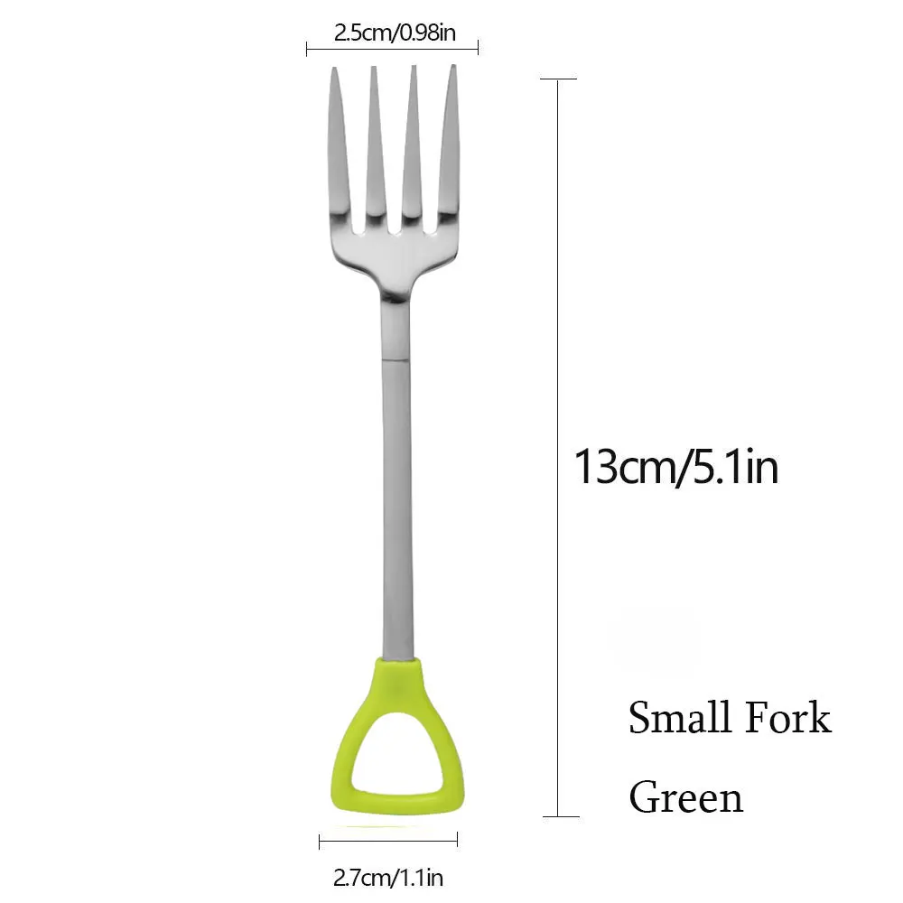 Green Small Fork Новинка, 1 шт., ложка в форме лопатки из нержавеющей стали, вилка с длинной ручкой для кофе, мороженого, супа, детская ложка и вилка, ложка для мороженого - Цвет: Green Small Fork