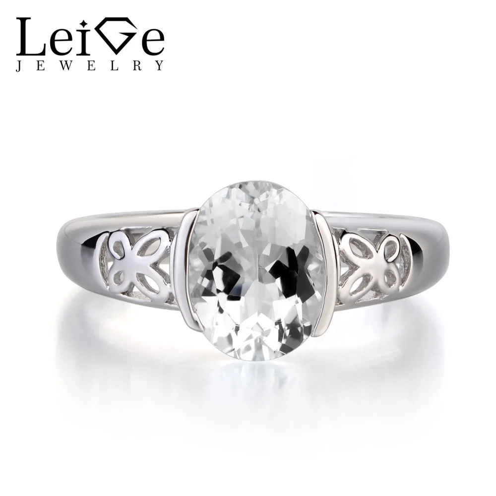 

Leige Jewelry 925 Sterling Silver Genuine White Topaz Gemstone November Birthstone Oval Cut Engagement Wedding Rings for Women