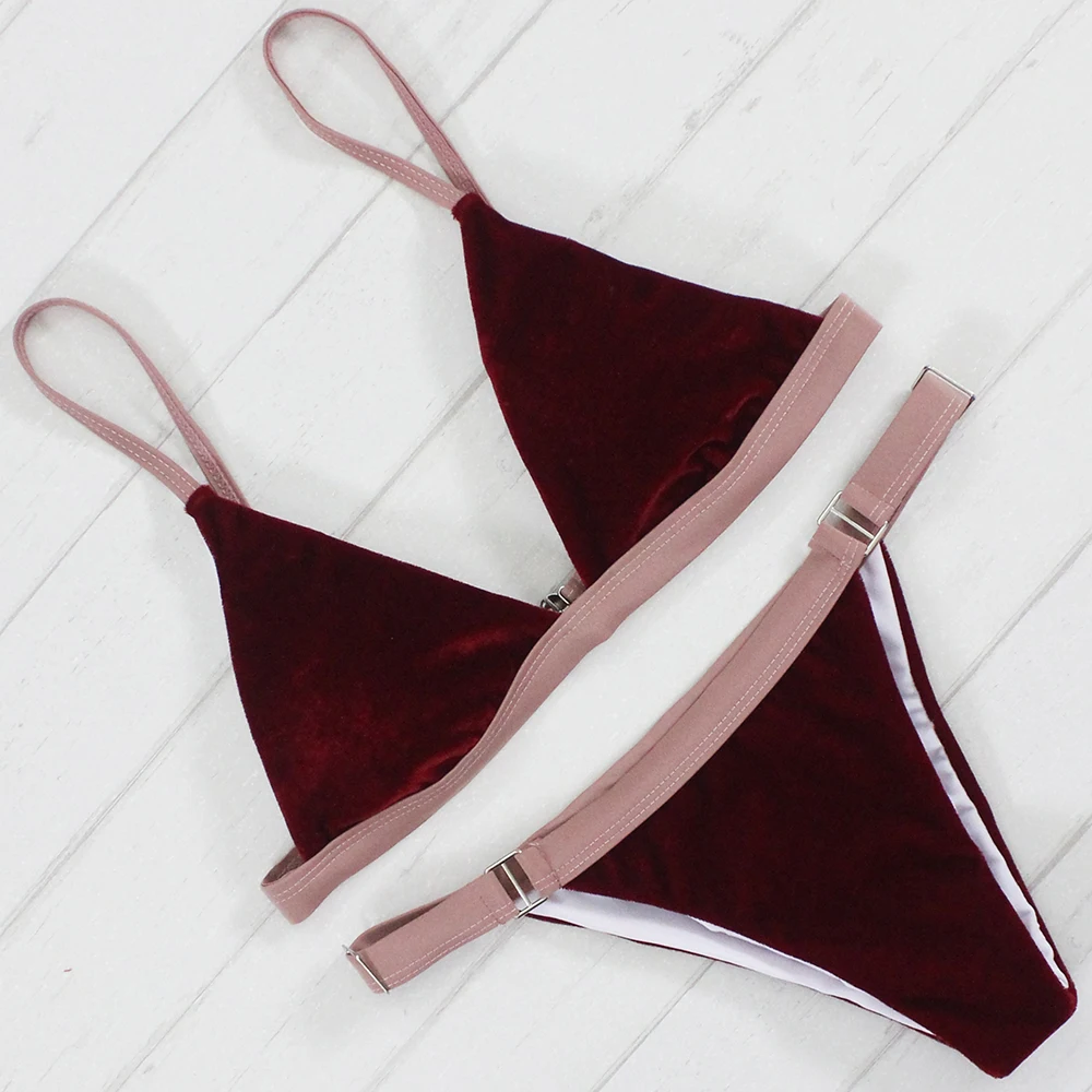 Бархатное бикини 2017 женский купальник сексуальное пляжное топ с низкой талией