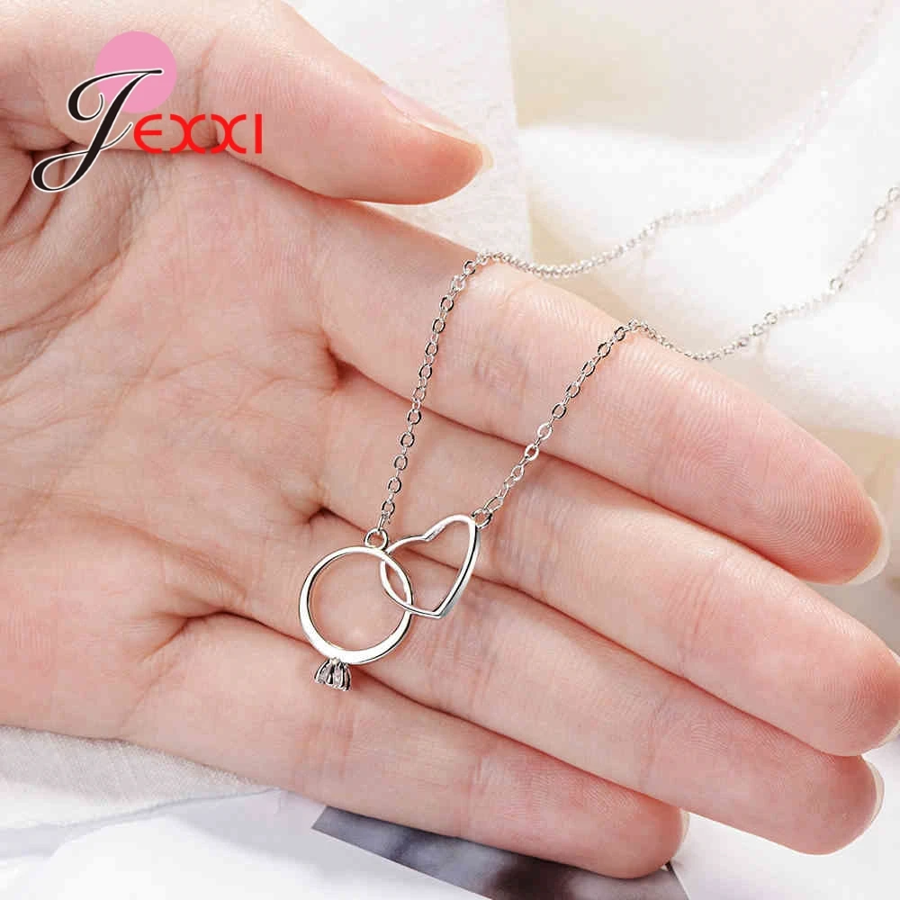 

Fashion Heart Anel Shape Necklace For Women Pretty Birthday Anniversary Gift 925 Sterling Silver Jewelry Pave Shiny Crysta