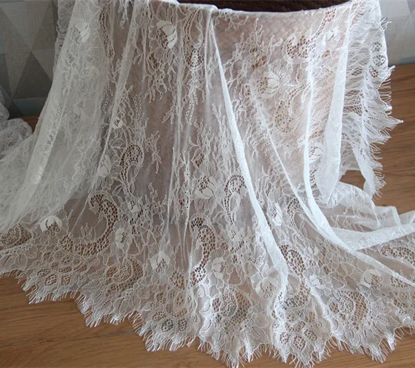 

New 3M/lot 65cm wide mesh 2side embroidered eyelash lace trim wedding veil scarf wedding dress accessories SC384